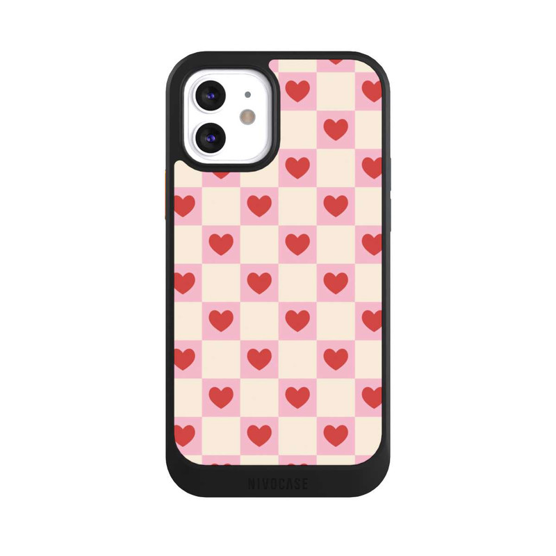 iPhone 12 NIVOcore Cœurs à Carreaux Roses Saint-Valentin