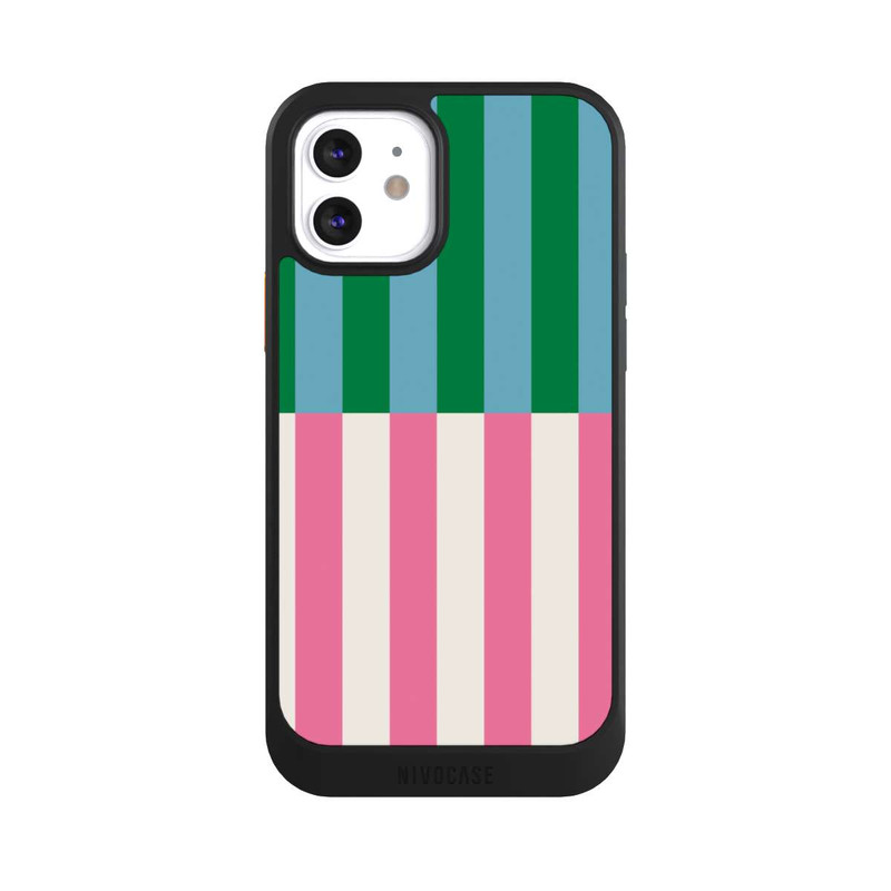 iPhone 12 NIVOcore Motif Rayé Vert Rose