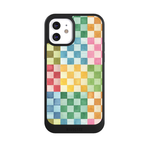 Apple iPhone 12 NIVOcore Checkerboard Watercolor Chess Geometric Red