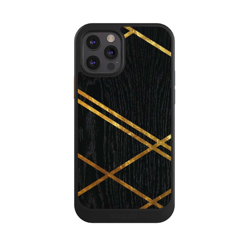 iPhone 12 Pro NIVOcore Schwarzes geometrisches Muster Goldene Streifen