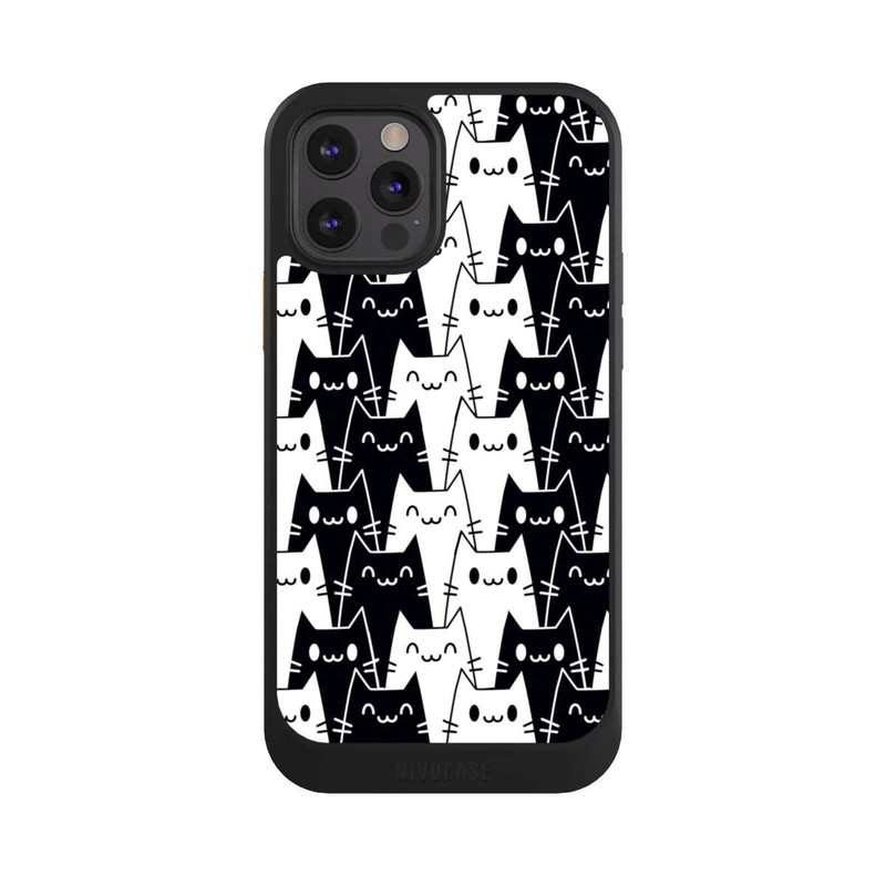 iPhone 12 Pro NIVOcore Katzentapete Schwarz Weiß