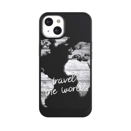 Apple iPhone 13 NIVOcore Weltkarte Holz ohne Hintergrund