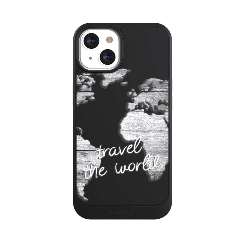 iPhone 13 NIVOcore Weltkarte Holz ohne Hintergrund