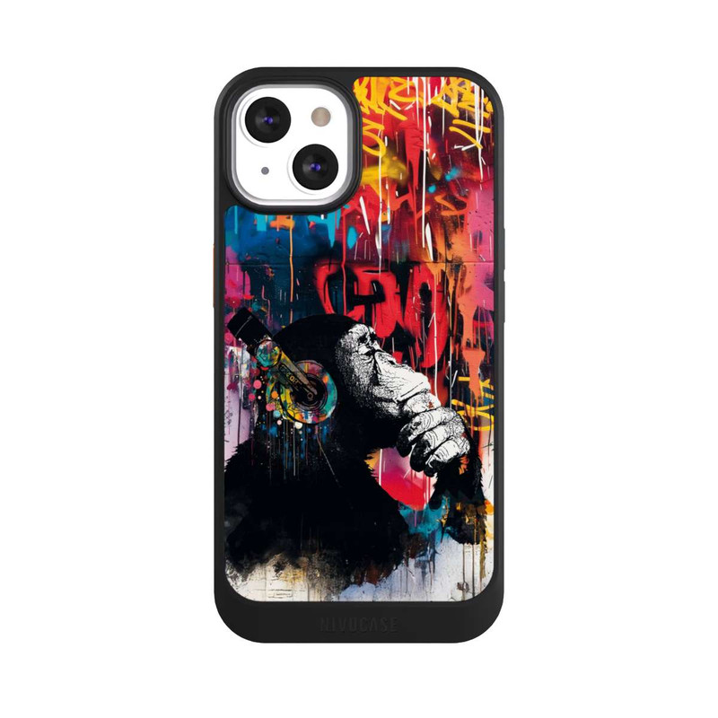 iPhone 13 NIVOcore Affe Stereo Kopfhörer Graffiti Street Art Blau
