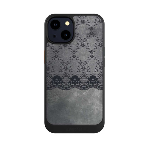 Apple iPhone 14 NIVOcore Schwarzes Spitzenmuster auf grauem Hintergrund