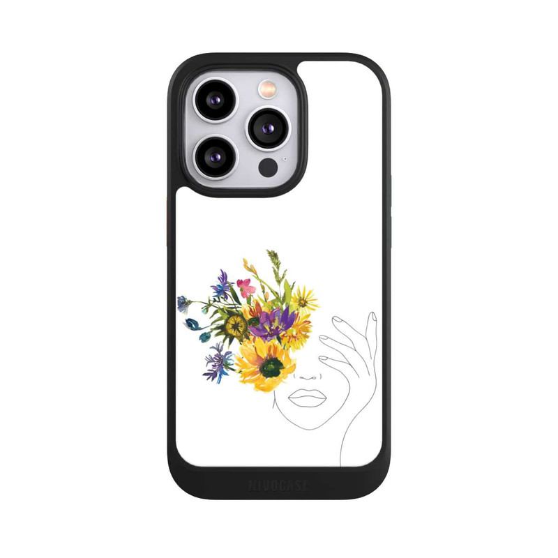 iPhone 14 Pro NIVOcore Line Art Frau Sonnenblumen