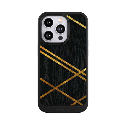 Apple iPhone 14 Pro NIVOcore Schwarzes geometrisches Muster Goldene Streifen