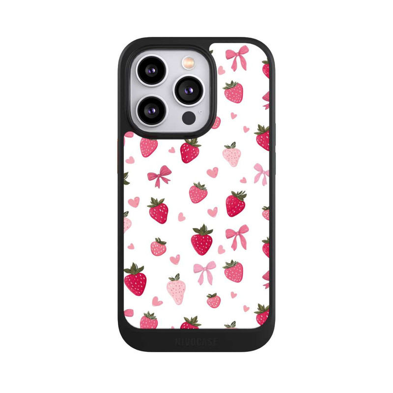 iPhone 14 Pro NIVOcore Erdbeer Herz Schleifen Muster Pink