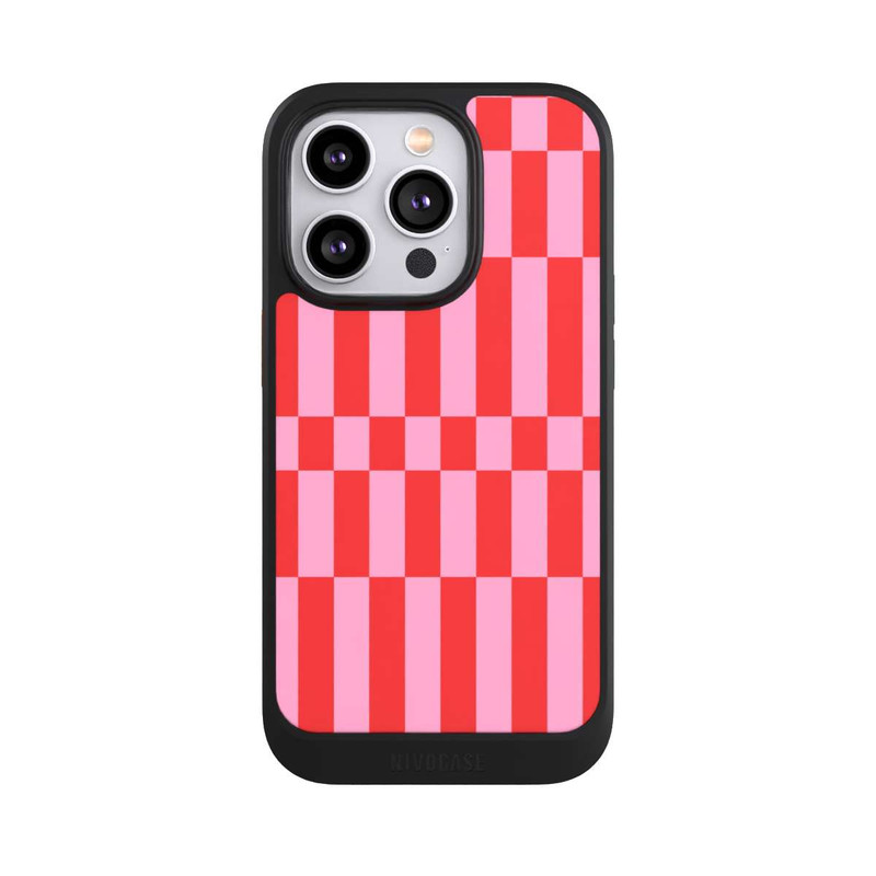 iPhone 14 Pro NIVOcore Checked Abstract Bold Coral Red and Pink Color Block
