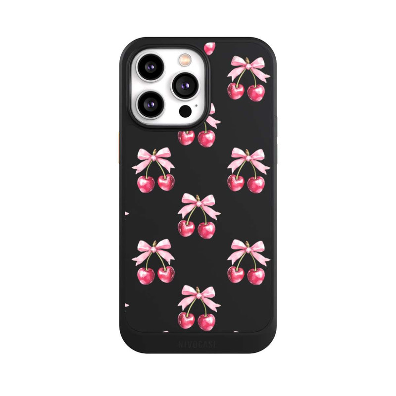 iPhone 14 Pro Max NIVOcore Motif Nœud Cerise transparent avec IA