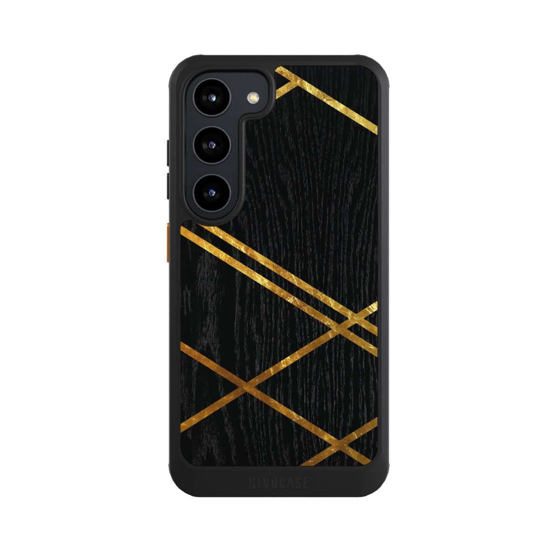 Galaxy S23 NIVOcore Noir Motif géométrique Rayures dorées