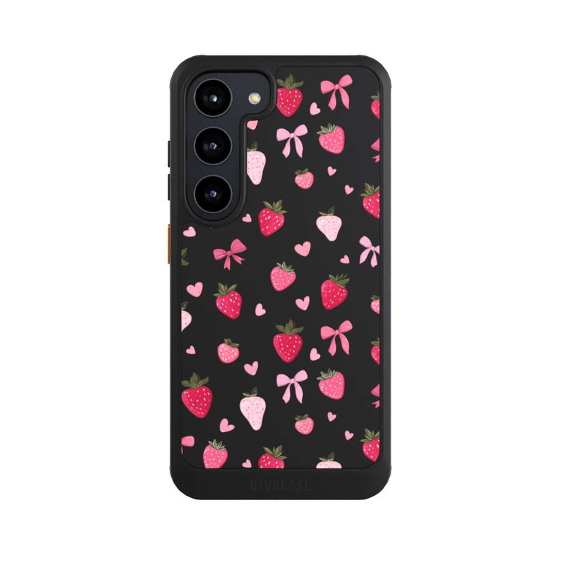 Galaxy S23 NIVOcore Erdbeer Herz Schleifen Pink Muster Transparent