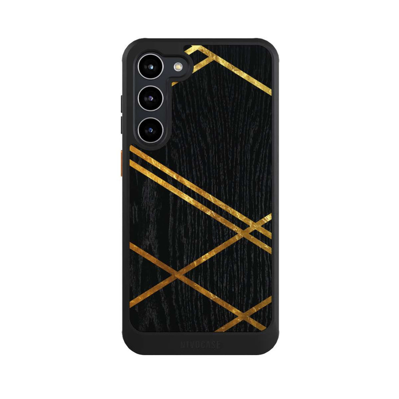 Galaxy S23 + NIVOcore Noir Motif géométrique Rayures dorées