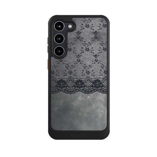 Samsung Galaxy S23+ NIVOcore Schwarzes Spitzenmuster auf grauem Hintergrund