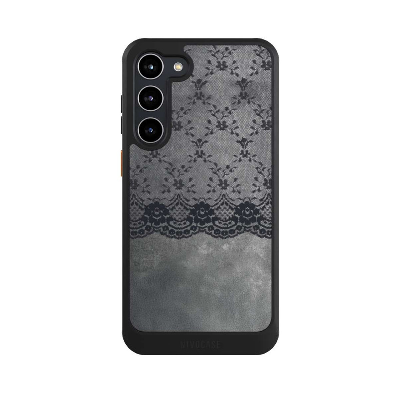 Galaxy S23 + NIVOcore Black Lace Pattern on a Grey Background