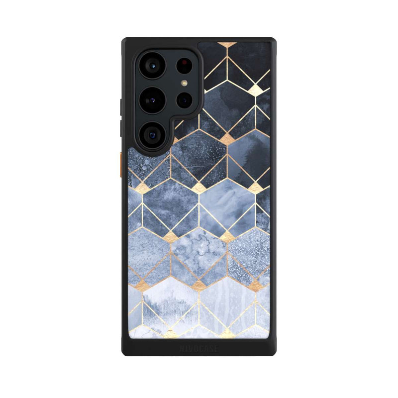 Galaxy S23 Ultra NIVOcore Impression Or Hexagones Bleus Et Diamants