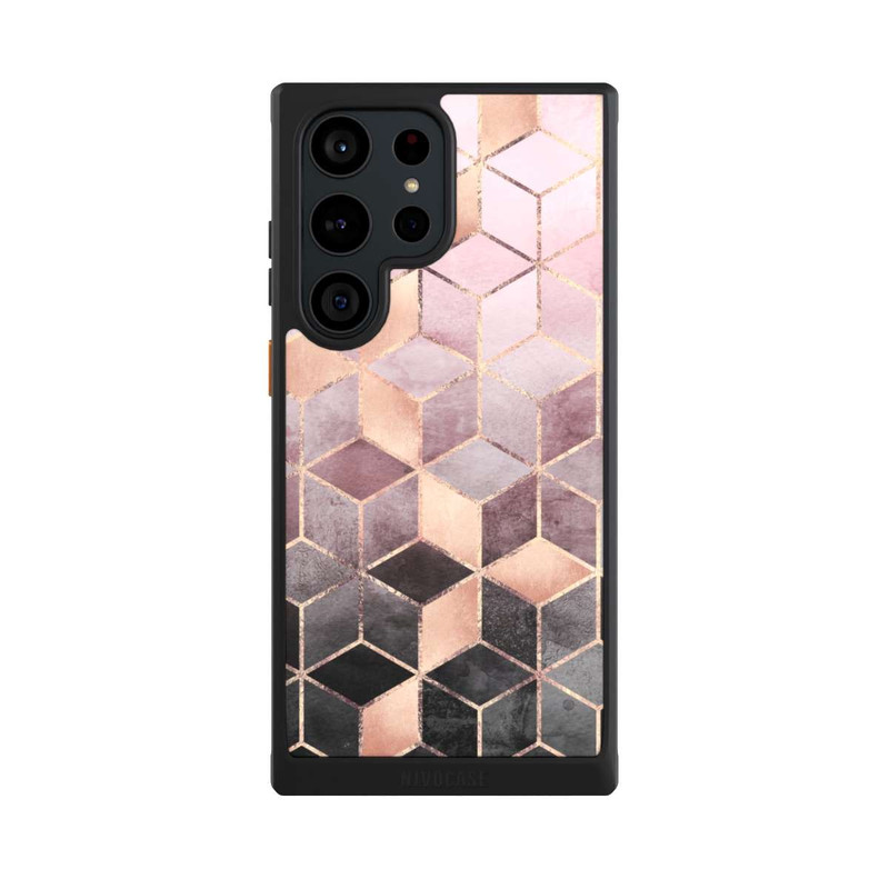 Galaxy S23 Ultra NIVOcore Imprimé Cubes Dégradés Gris Rose