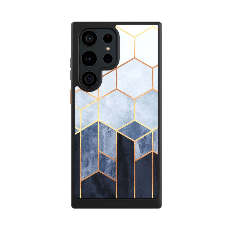 Galaxy S23 Ultra NIVOcore Blauer Farbverlauf Sechsecke Golddruck