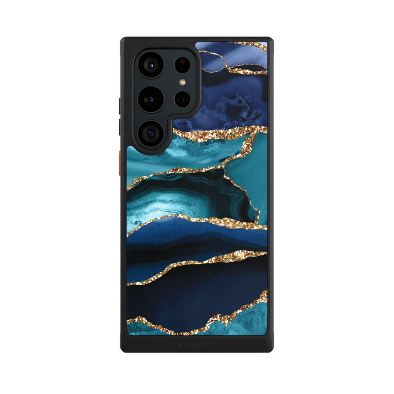 Galaxy S23 Ultra NIVOcore Aspect pailleté doré marbré bleu foncé et bleu clair