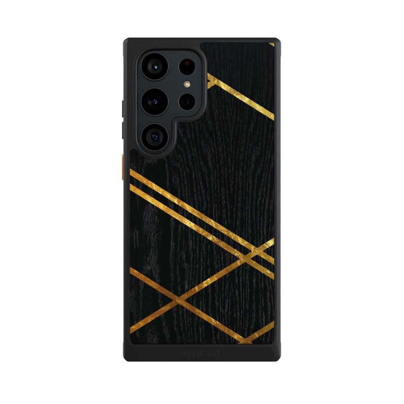 Galaxy S23 Ultra NIVOcore Schwarzes geometrisches Muster Goldene Streifen