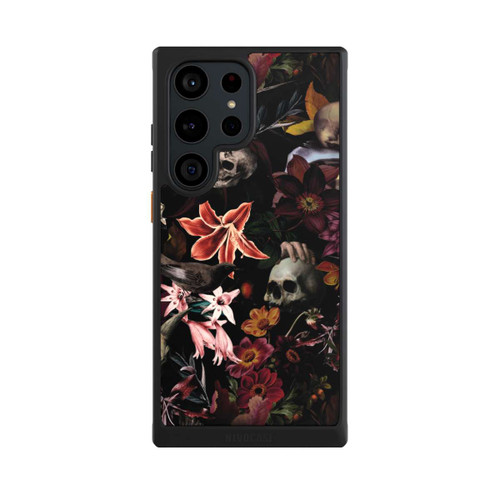 Samsung Galaxy S23 Ultra NIVOcore Totenköpfe und Blumen auf dunklem Hintergrund