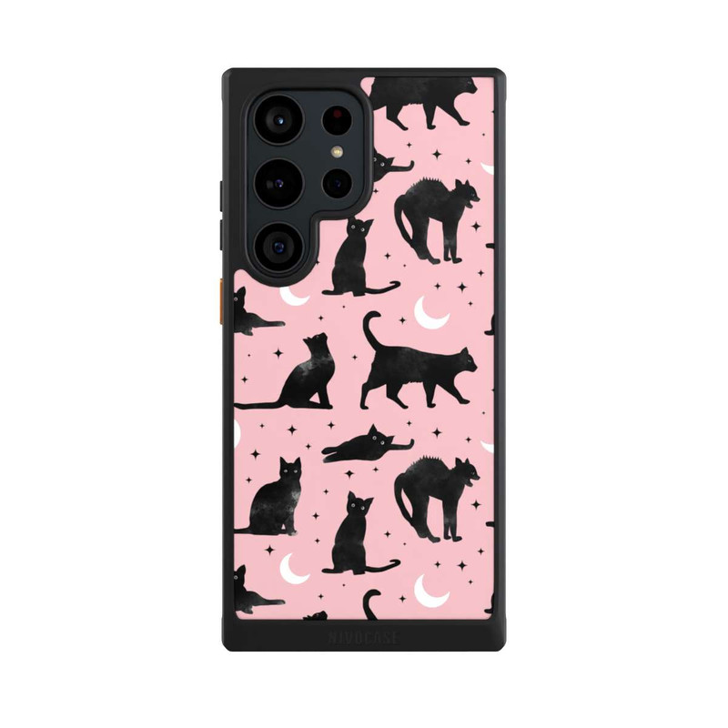 Galaxy S23 Ultra NIVOcore Katzen und Mond auf Rosa