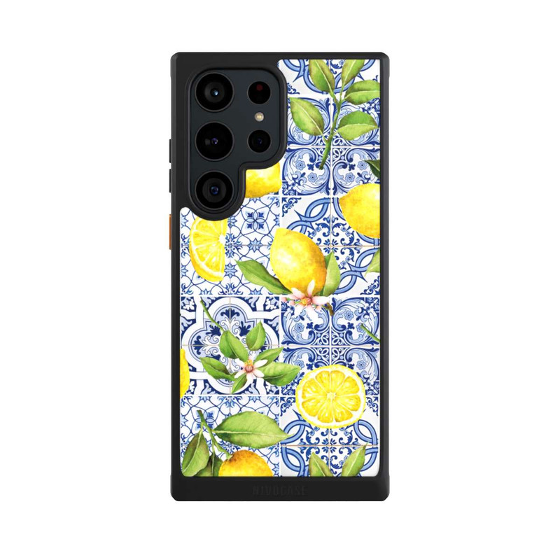 Galaxy S23 Ultra NIVOcore Mediterrane Amalfi Küste mit Blauen Kacheln und Zitronen