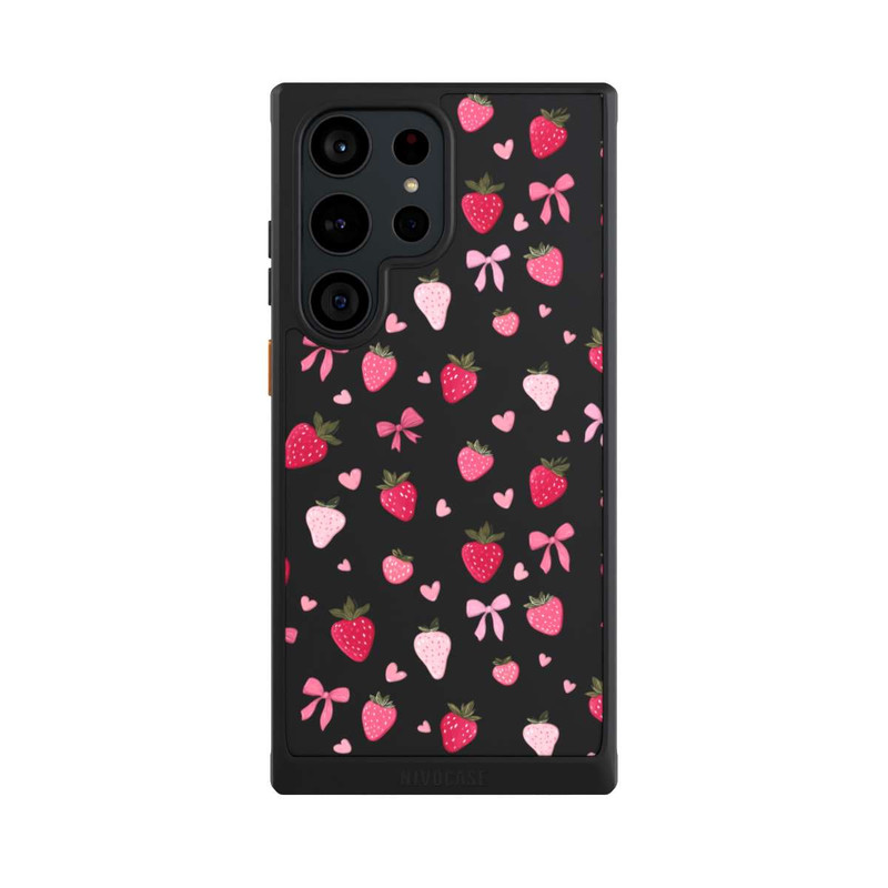 Galaxy S23 Ultra NIVOcore Strawberry Ribbon Pattern Pink Transparent
