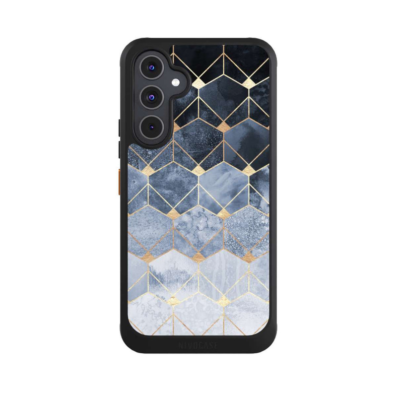Galaxy A54 5G NIVOcore Blaue Sechsecke und Diamanten Golddruck
