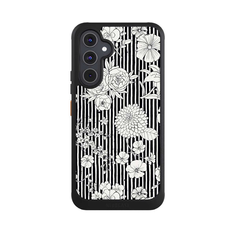 Galaxy A54 5G NIVOcore Flowers and Stripes Black and White