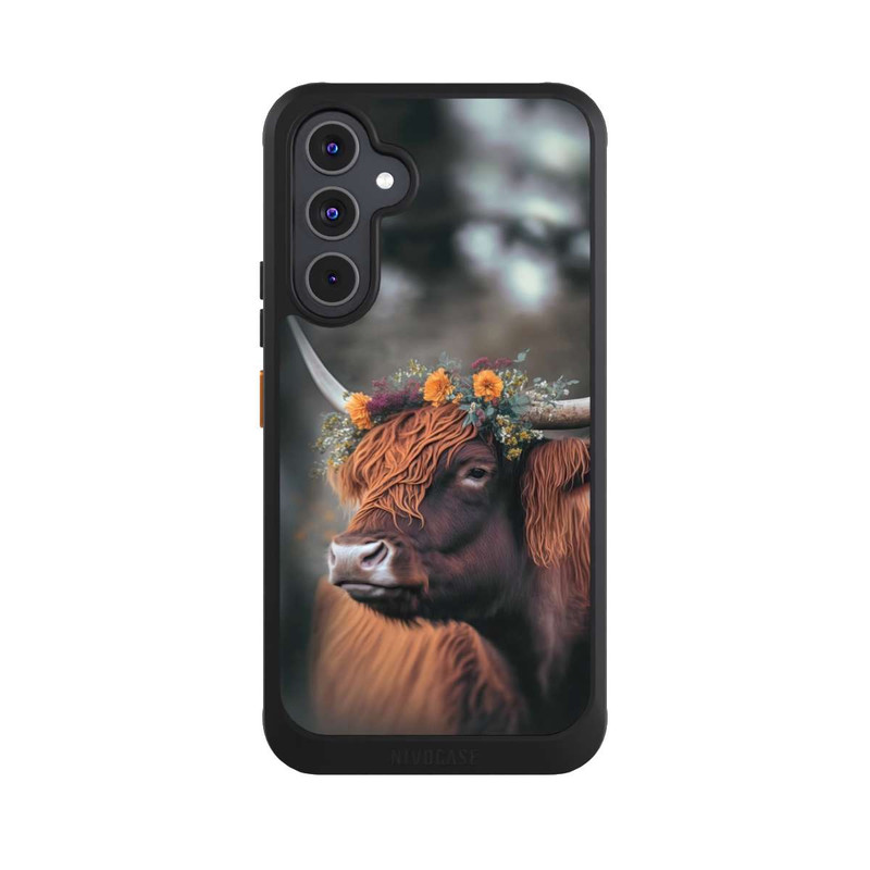 Galaxy A54 5G NIVOcore Vache des Highlands avec des fleurs avec IA