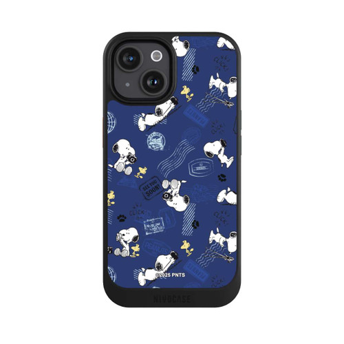 Apple iPhone 15 NIVOcore Peanuts Travel Stamps Pattern Blue