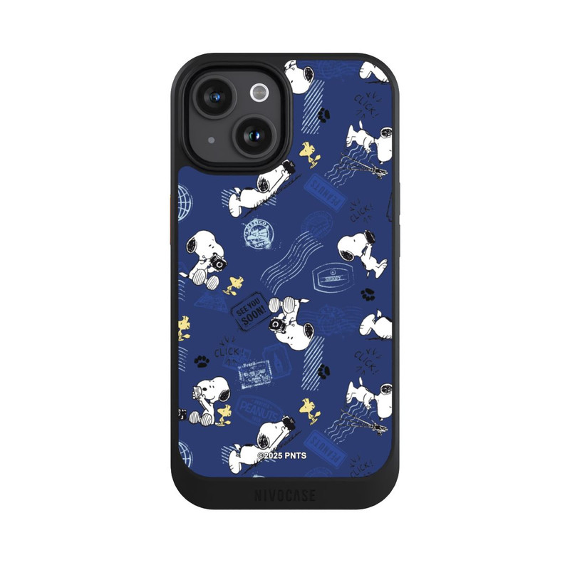 iPhone 15 NIVOcore Peanuts Travel Stamps Pattern Blue