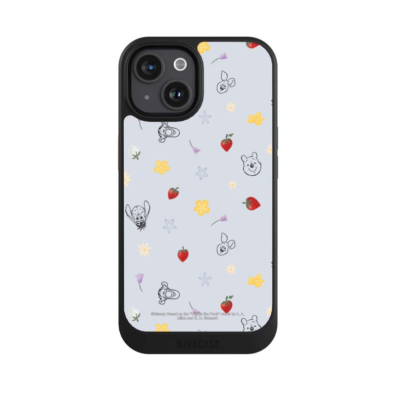 iPhone 15 NIVOcore Winnie Puuh und Freunde Erdbeer Muster Blau