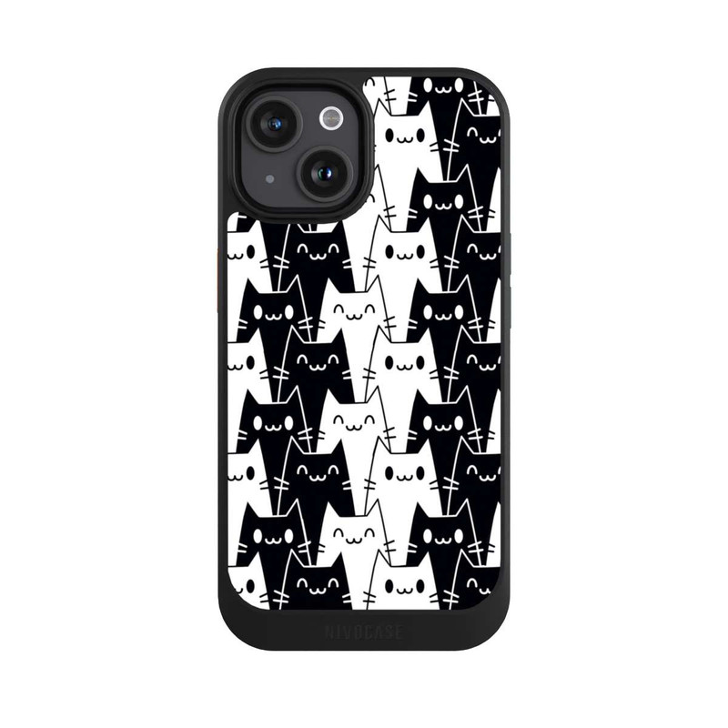 iPhone 15 NIVOcore Katzentapete Schwarz Weiß