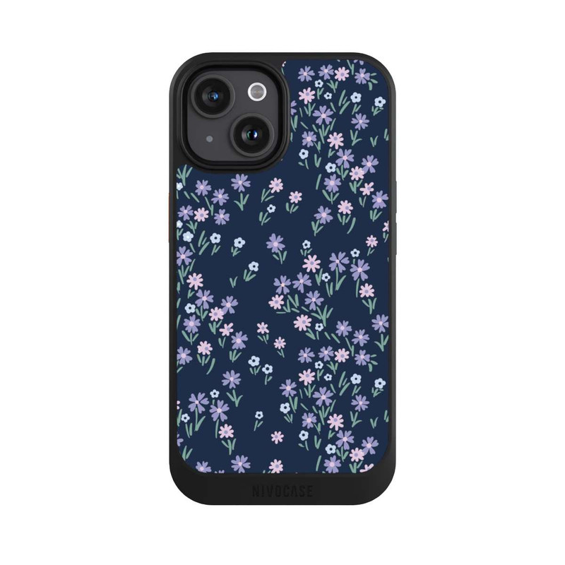 iPhone 15 NIVOcore Dark Blue Floral Theme