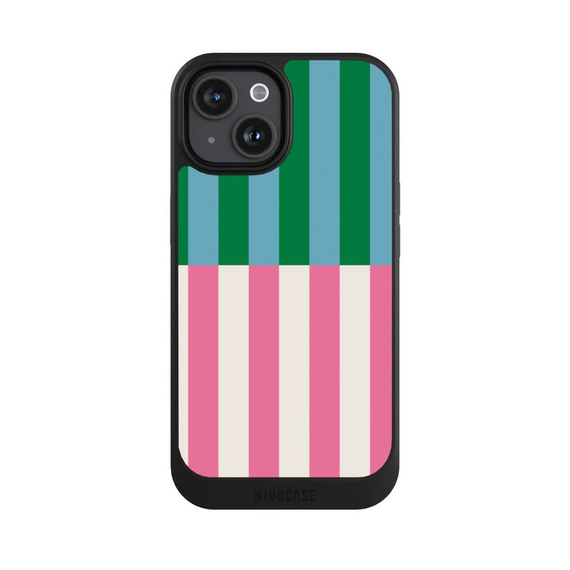 iPhone 15 NIVOcore Motif Rayé Vert Rose
