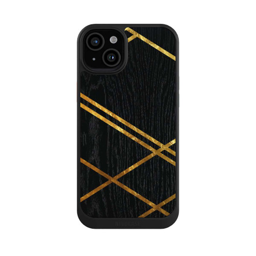 Apple iPhone 15 Plus NIVOcore Schwarzes geometrisches Muster Goldene Streifen