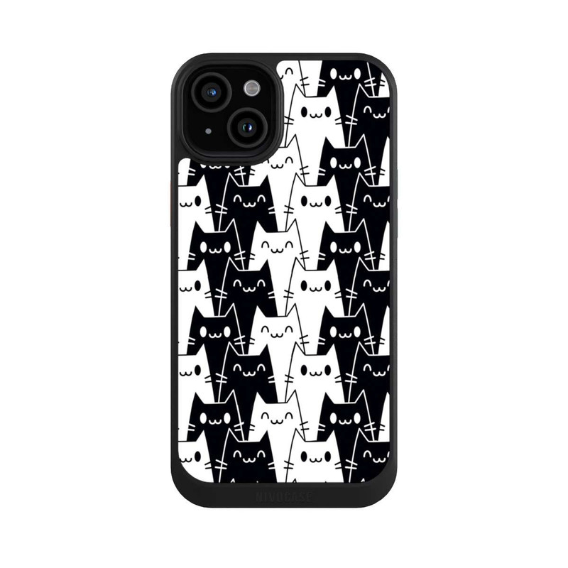 iPhone 15 Plus NIVOcore Katzentapete Schwarz Weiß