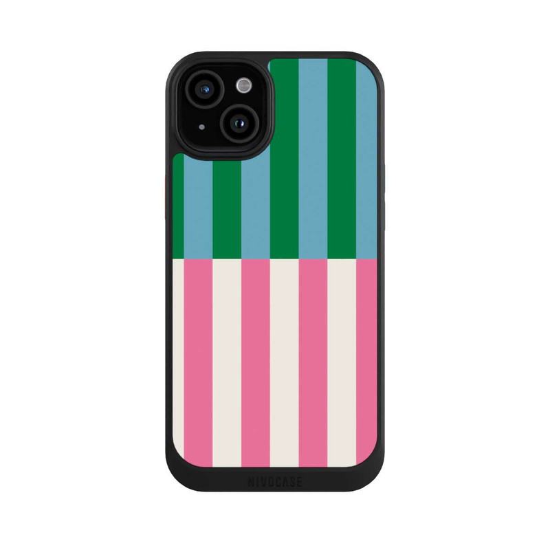 iPhone 15 Plus NIVOcore Motif Rayé Vert Rose