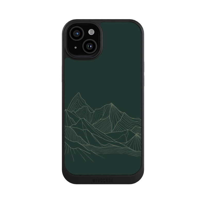 iPhone 15 Plus NIVOcore Dessin Au Trait De Montagne Vert