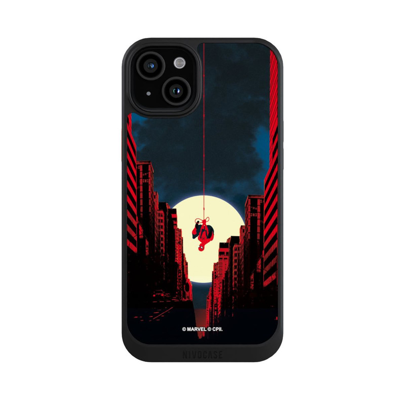 iPhone 15 Plus NIVOcore Spider-Man Marvel between Skyscrapers