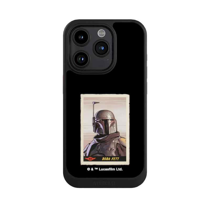 iPhone 15 Pro NIVOcore Boba Fett Badges Schwarzer Hintergrund