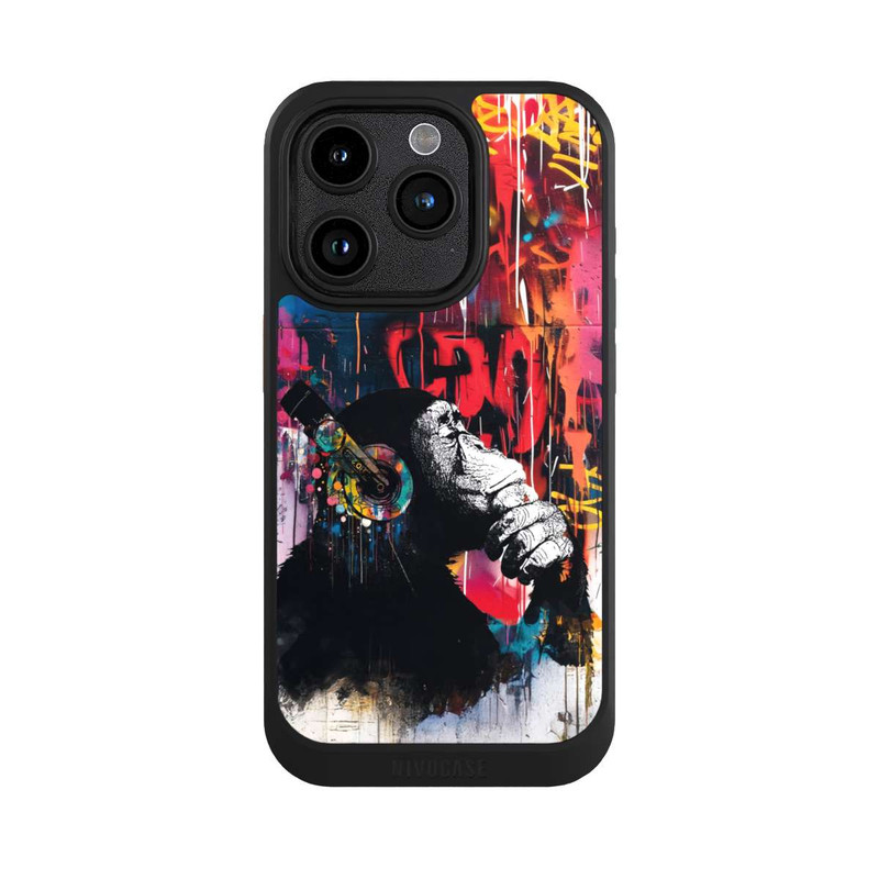 iPhone 15 Pro NIVOcore Affe Stereo Kopfhörer Graffiti Street Art Blau
