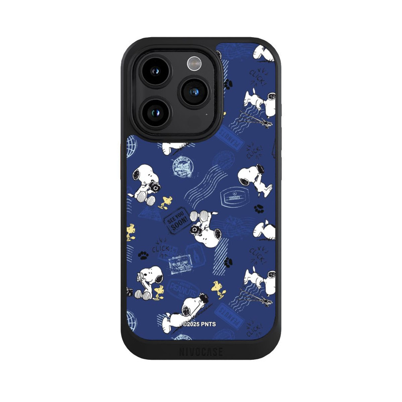 iPhone 15 Pro NIVOcore Peanuts Travel Stamps Pattern Blue