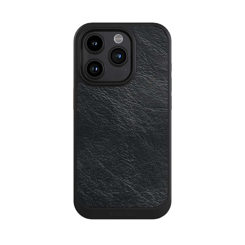 iPhone 15 Pro NIVOcore Schwarzer Lederlook Hintergrund