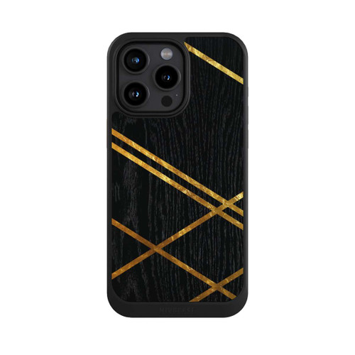 Apple iPhone 15 Pro Max NIVOcore Schwarzes geometrisches Muster Goldene Streifen