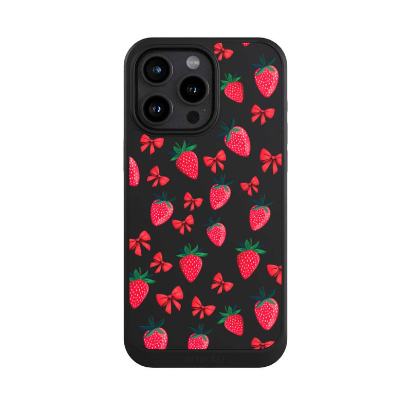 iPhone 15 Pro Max NIVOcore Strawberry Heart Ribbon Pattern Transparent