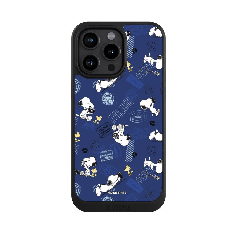 iPhone 15 Pro Max NIVOcore Peanuts Travel Stamps Pattern Blue
