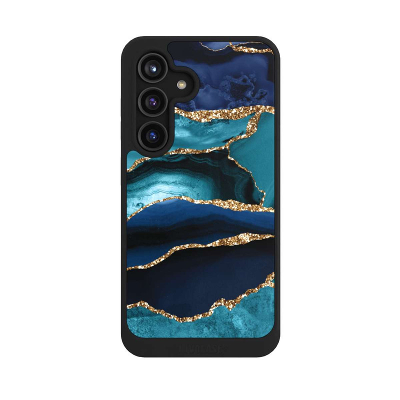 Galaxy S24 NIVOcore Aspect pailleté doré marbré bleu foncé et bleu clair